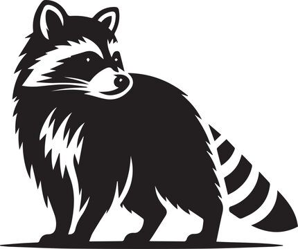 black and white raccoon looking back clip art preview