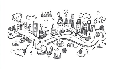 Line art illustration depicting a single continuous line journey from chaos to simplicity Represents problem solving and business solutions in a minimalist doodle style Editable stroke