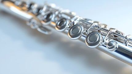 Fototapeta premium Silver Flute in High-Resolution with Ultra-Realistic Detail on Body and Embouchure Hole Image