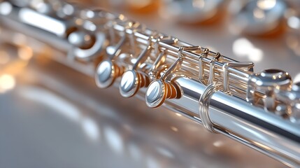 Obraz premium Realistic High-Resolution Flute with Detailed Engraved Head joint and Polished Silver Body Image