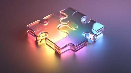 Two glass puzzle pieces fit together, glowing with a rainbow of colors.