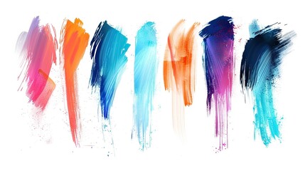 A set of abstract brush strokes in various colors and thicknesses