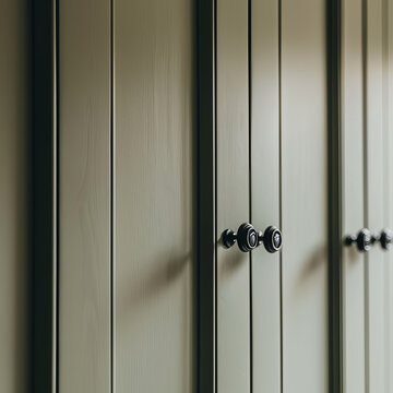 Elegant green cabinetry with stylish black knobs creates modern and sophisticated look in any space. clean lines and muted tones add touch of tranquility and charm