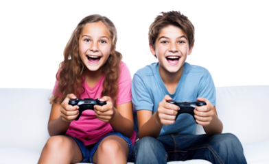 Child white background togetherness technology.