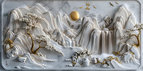 Traditional Asian Mountainous Landscape Painting