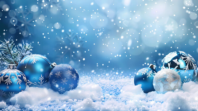 blue christmas background with snowflakes and christmas balls