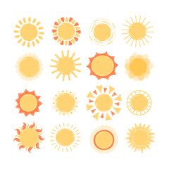 Collection of bright suns in flat style