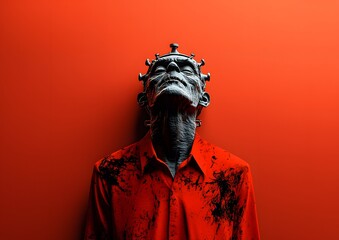 Surreal Portrait of an Elderly Man in Red Background