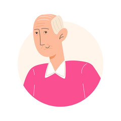 User icon with elderly man with gray hair in flat style