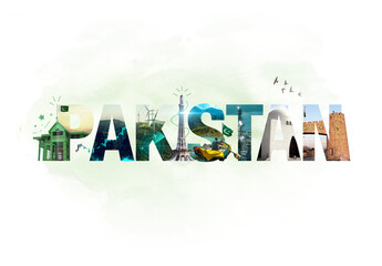 Pakistan monuments with green and white background. 14 August, 23 March, 6 September, 25 December, 9 November, Pakistan day banner. best for all events of Pakistan. 3d illustration