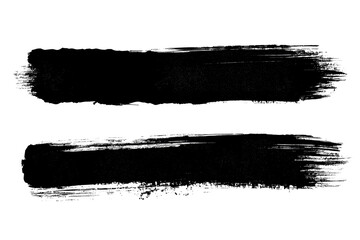 This image contains two prominent black paintbrush strokes on a transparent background, ideal for various artistic and design purposes.