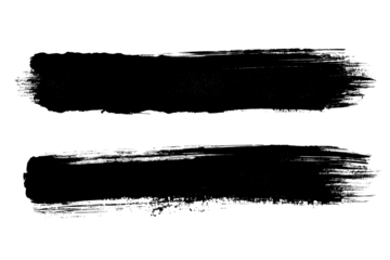 This image contains two prominent black paintbrush strokes on a transparent background, ideal for various artistic and design purposes.