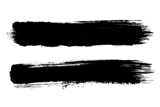 This image contains two prominent black paintbrush strokes on a transparent background, ideal for various artistic and design purposes.