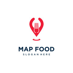 Food pin location vector logo design with fork creative unique concept Premium Vector