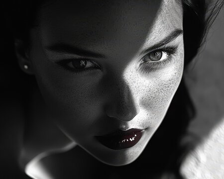 Portrait intense d'une femme avec lumi&egrave;re en clair-obscur