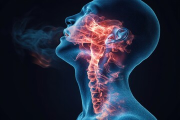 A 3D image illustrating a collapsed airway caused by muscle relaxation during sleep apnea