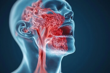 A 3D image illustrating a collapsed airway caused by muscle relaxation during sleep apnea