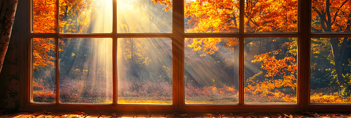 Eine Herbstlandschaft mit bunten Blättern und Regentropfen