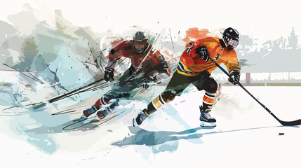 Professional Hockey Match at Ice Rink - Handdrawn Vector Illustration