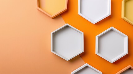 Flatlay Hexagon Trays for Multiple Products Display on Orange Background