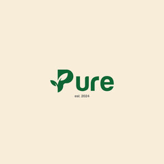 pure logo and icon set. letter p combined leaf logo design template vector