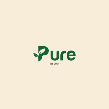 pure logo and icon set. letter p combined leaf logo design template vector