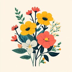 A vibrant bouquet of colorful flowers with lush greenery, perfect for enhancing any design or art project.