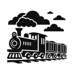 Train icon, Train with smoke symbol icon, old locomotive silhouette, sign vector illustration.