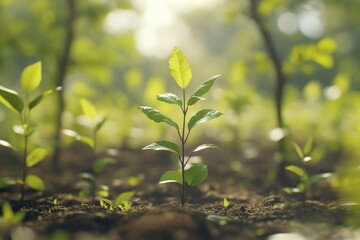 Sustainable agriculture with small trees and green leaves.