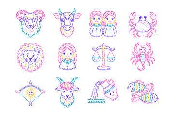 Zodiac signs for kids illustration in doodle style.