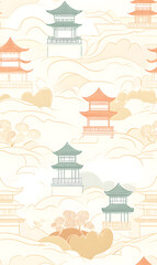 Naklejka premium Chinese-inspired doodle tile seamless patterns in an illustrator graphic style