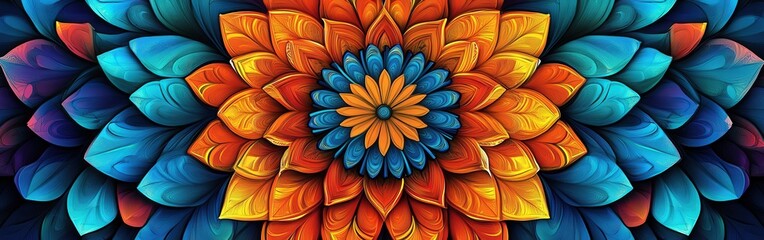 Vibrant colorful mandala with intricate bohemian-inspired ornamental patterns