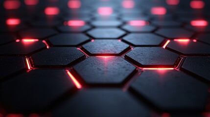 Obraz premium A futuristic rendering of a nanocarbon surface, with geometric hexagonal shapes radiating energy