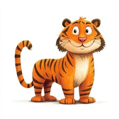 very funny cartoon illustration of tiger from kids book. with a large body, small paws and a very elongated head on white background 