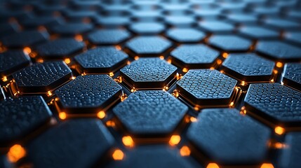 Obraz premium An abstract visualization of carbon nanotechnology, showcasing hexagonal forms in a sleek, metallic style