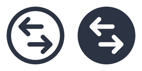 Flip or Swap Horizontal Arrows simple icons set designed in filled, outline, line and stroke style. Two Black opposite arrows in circle