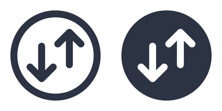 Flip or Swap Vertical Arrows simple icons set designed in filled, outline, line and stroke style. Two Black opposite arrows in circle