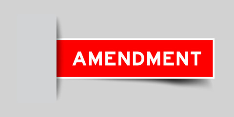 Red color square shape sticker label with word amendment inserted in gray background