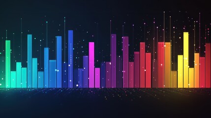 Fototapeta premium A digital bar graph in vibrant hues, illustrating the stages of business development from 0 to 100, on a dark interface.