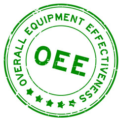 Grunge green OEE overall equipment effectiveness word round rubber seal stamp on white background