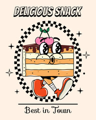 Posters in groovy. Food, drinks. Biscuit. Invitation café. Template. Collage. Quick snack. Y2k elements and shapes. Comic and character. Walking. Retro character. Face, hands, legs, arms. Psychedelic