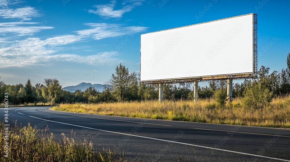 Fototapete a large blank billboard on the side of a highway the billboard is white it is located in a rural are