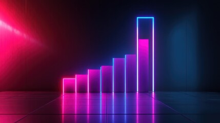 A futuristic bar graph with neon lights, indicating the rise in business growth, set against a sleek, modern background.