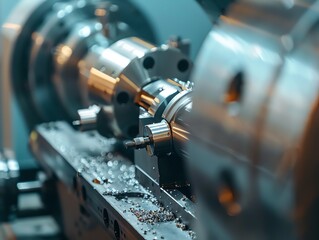 Closeup of a CNC lathe machine