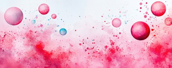 A vibrant watercolor splash with circular forms in shades of pink and blue, creating an artistic, dreamy backdrop, Christmas concept.