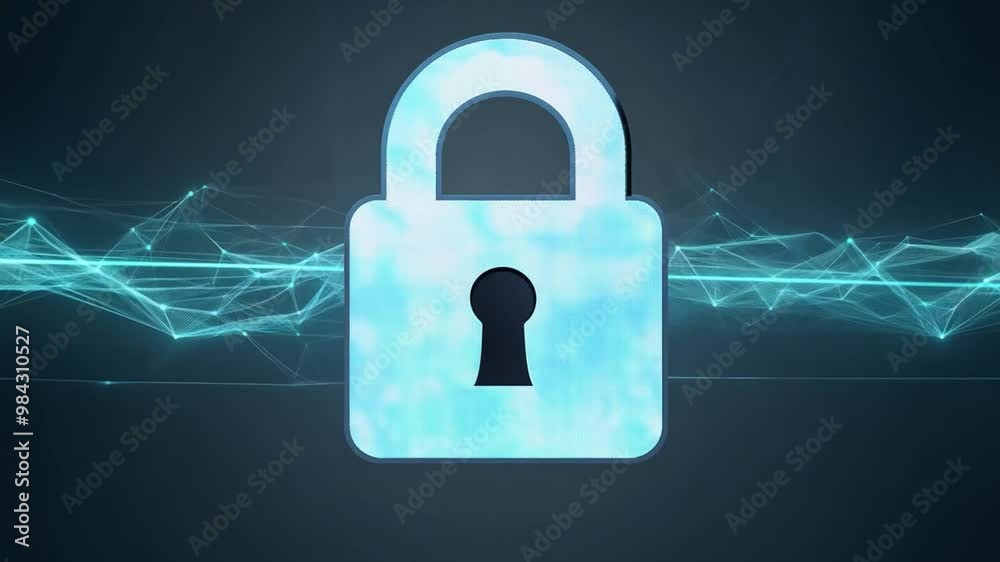 Poster A minimalist black padlock stands out against a dark background, representing concepts of security and privacy in technology. The design emphasizes simplicity and strength.