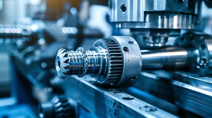 Fototapeta premium CNC machine manufacturing a gear