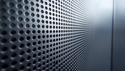 A minimalist metal panel with a textured design of evenly spaced perforations.