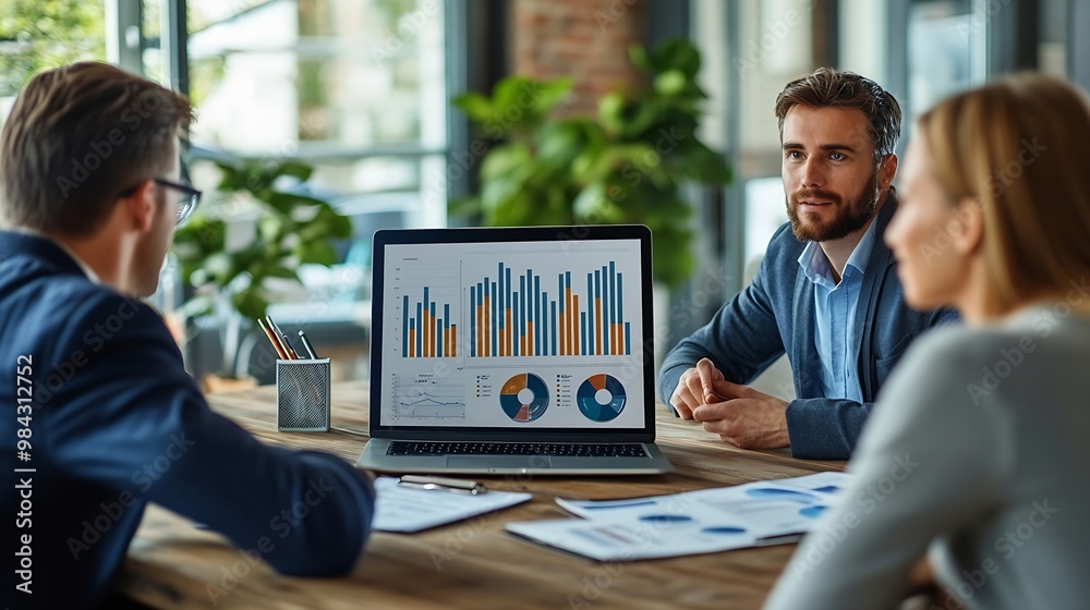 Leinwandbilder group of business people meeting about business plans presenting and explaining financial charts of 