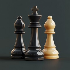 3D Chess Pieces Icon: Strategy Board Game Components Logo Illustration